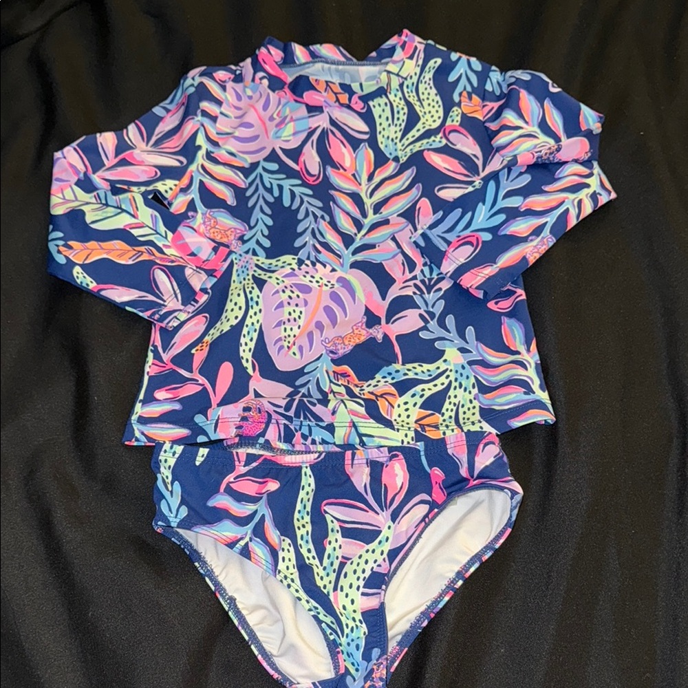 Lilly Pulitzer size 5 Floral Kids Swim Set - Blue and Pink